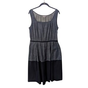 eShakti Twee Cotton Dress Sleeveless Chambray Colorblock Pleated Pocket 14